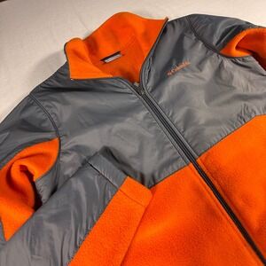 Columbia Fleece Jacket Orange Gray Zip  Up Women's‎  XL Outdoor Runs Small Check